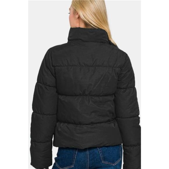 Zenana Zip Up Turtleneck Puffer Jacket with Pockets - Picture 2 of 3